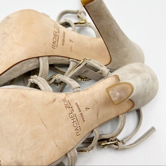 Rachel Zoe Strappy Heels Women’s Size 7 Suede Gold Accent Sandals - Picture 9 of 11